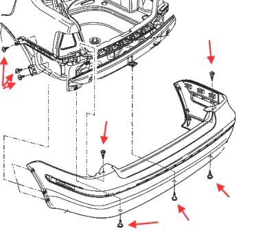 Diagrama de montaje del parachoques trasero del VW Golf 4