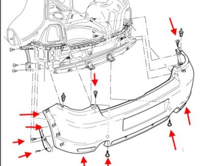Diagrama de montaje del parachoques trasero del VW Golf 6