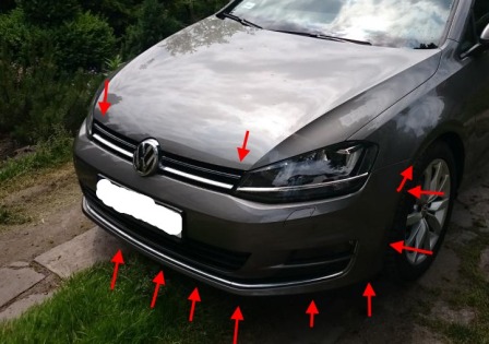 the attachment of the front bumper of the VW Golf 7