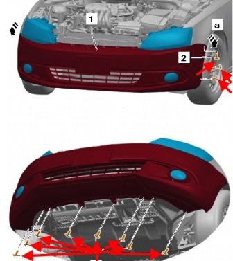 the scheme of fastening of the front bumper of VW JETTA 6
