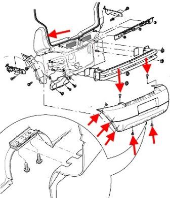 esquema de montaje del parachoques trasero VW LUPO