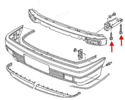 the scheme of fastening of the front bumper VW PASSAT B3/B4