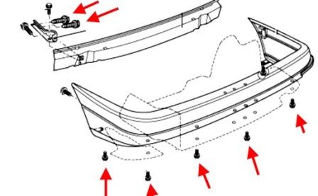 Montageschema der hinteren Stoßstange VW PASSAT B3 / B4
