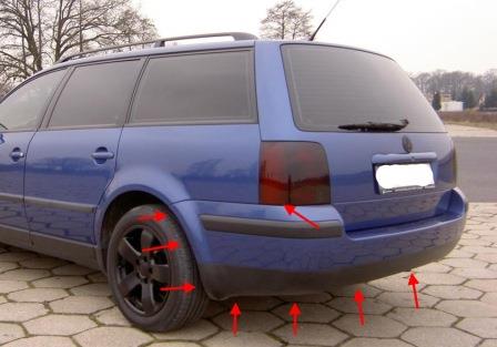 puntos de fijación del parachoques trasero VW PASSAT B5