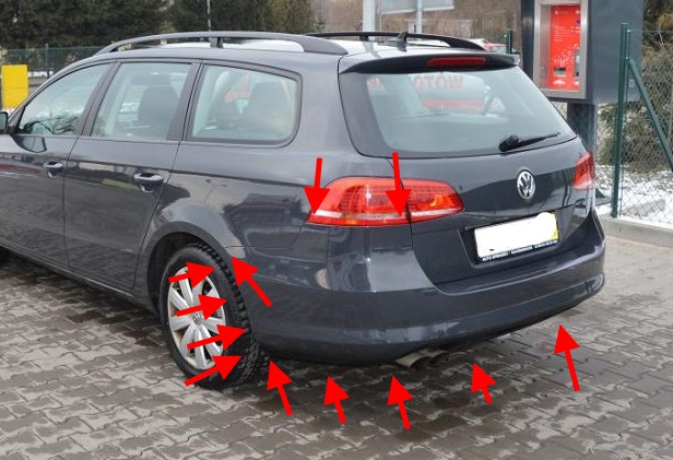 puntos de fijación del parachoques trasero VW PASSAT B7 (CC)