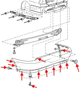 esquema de montaje del parachoques trasero VW POLO (hasta 2001)