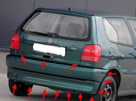 места крепления заднего бампера VW POLO (до 2001)