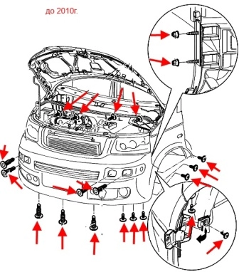 схема крепления переднего бампера VW T5 (Transporter, Caravelle, Multivan)